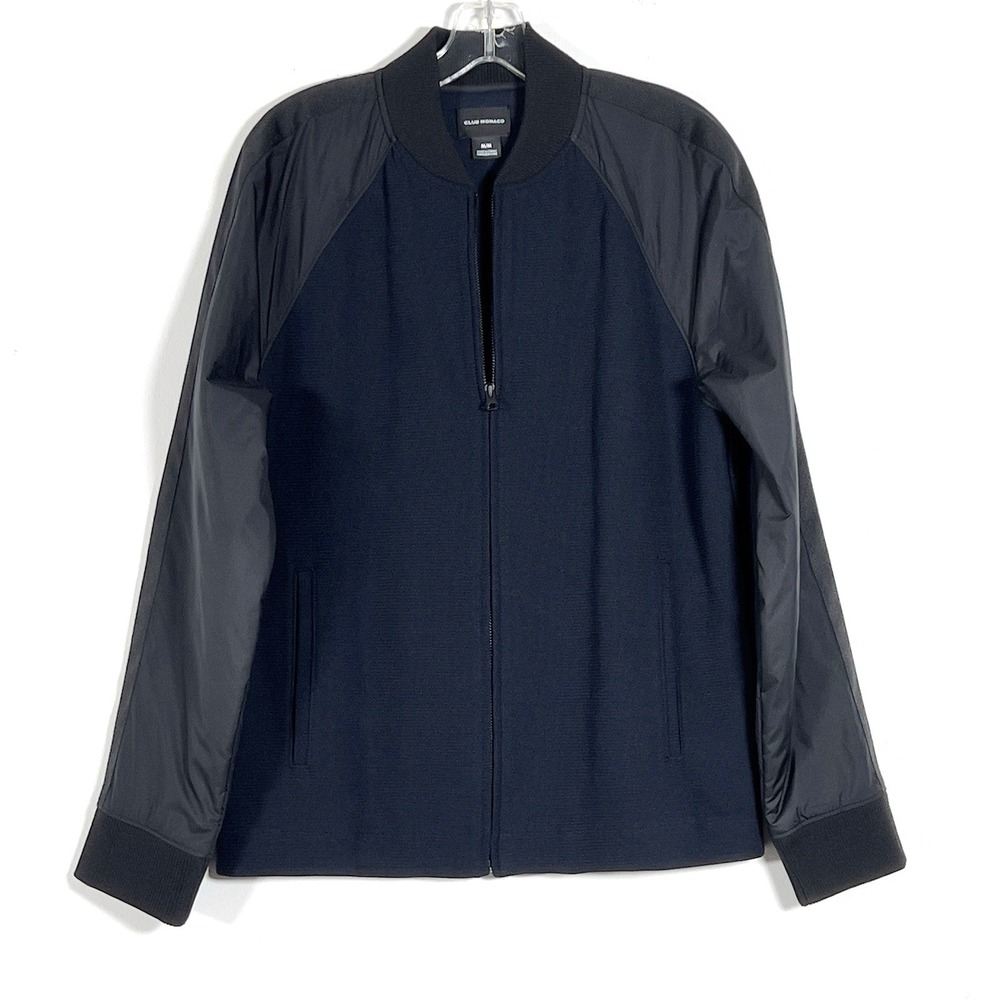 Club‎ Monaco Zip Up Bomber Jacket Mens Sz M Blue Black Colorblock Minimalist